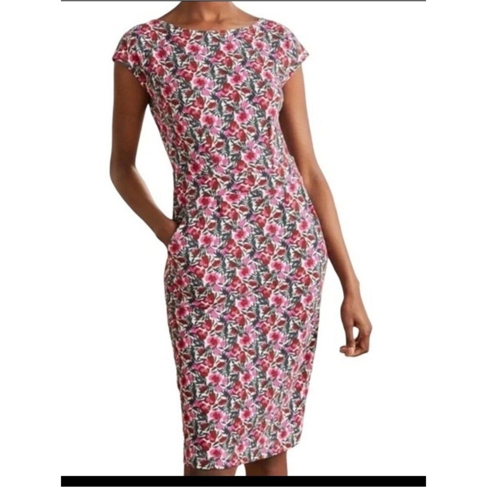 Boden Florrie Jersey Dress 6 Floral Midi Pockets Cotton